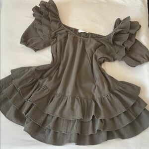 Zimmermann Ruffled Mini Dress in Charcoal Taupe Size 1 aka US4 leather Belt incl